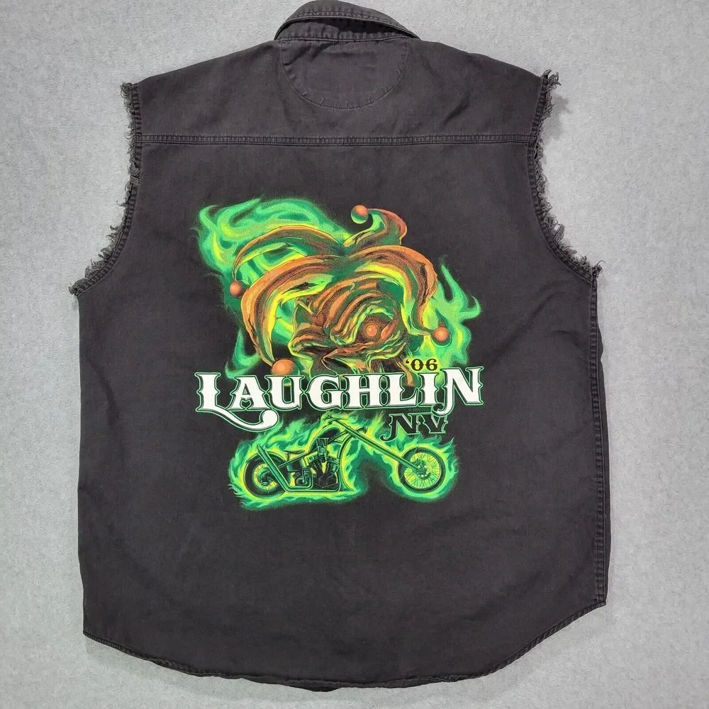 Y2K‎ Laughlin 2006 Laughlin Skull Joker Sleeveless Shirt Vest Size L Vest Biker